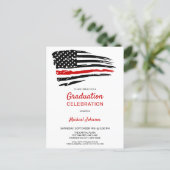 Firefighter Graduation Thin Red Line Fireman Party Invitation Postcard (Standing Front)