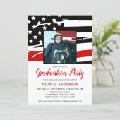 Firefighter Graduation Thin Red Line Fireman Photo Invitation (Standing Front)