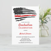 Firefighter Graduation Thin Red Line Flag Party Invitation (Standing Front)