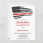 Firefighter Graduation Thin Red Line Flag Party Invitation (Front)