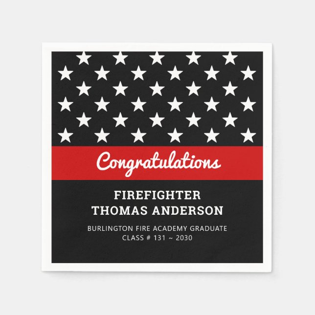 Firefighter Graduation Thin Red Line Party Napkins (Front)