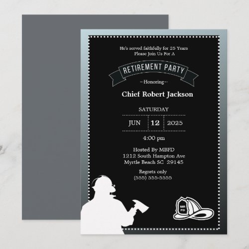 Firefighter Gray Black Retirement Party Invitation