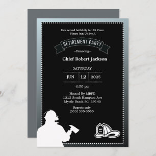 Firefighter Gray Black Retirement Party Invitation