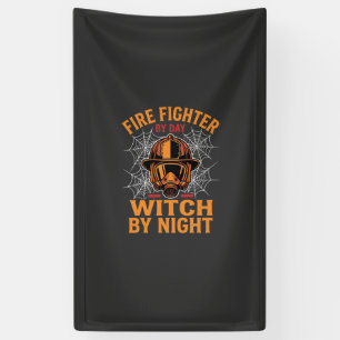 Firefighter Halloween Witch Night Design Banner