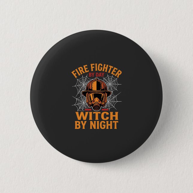 Firefighter Halloween Witch Night Design Button (Front)