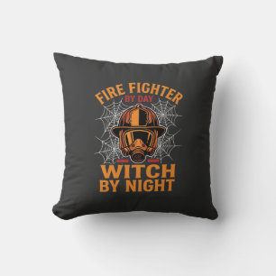 Firefighter Halloween Witch Night Design Throw Pillow