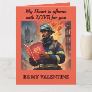 Firefighter Heart is aflame with Love Valentine's Card