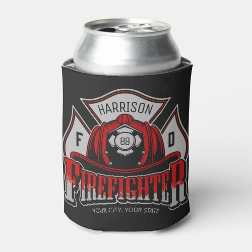 Firefighter Helmet ADD NAME Fire Department Rescue Can Cooler