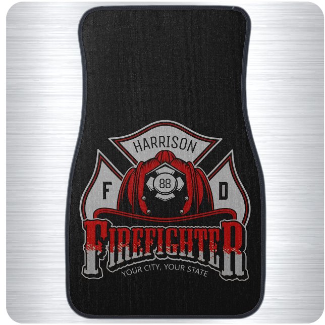 Firefighter Helmet ADD NAME Fire Department Rescue Car Floor Mat (Creator Uploaded)