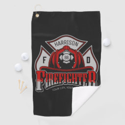 Firefighter Helmet ADD NAME Fire Department Rescue Golf Towel | Zazzle