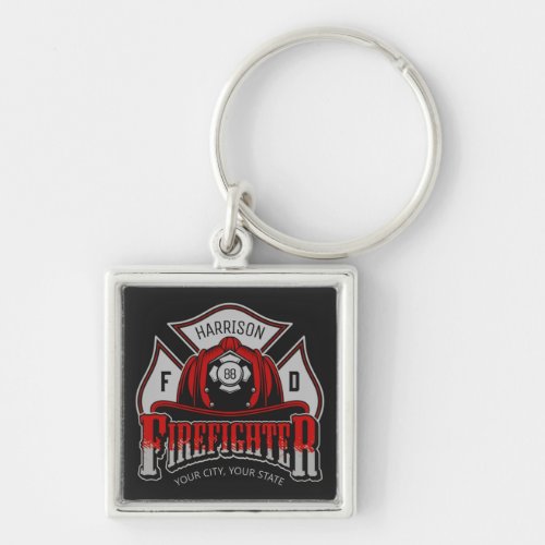 Firefighter Helmet ADD NAME Fire Department Rescue Keychain