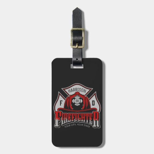 Firefighter Helmet ADD NAME Fire Department Rescue Luggage Tag