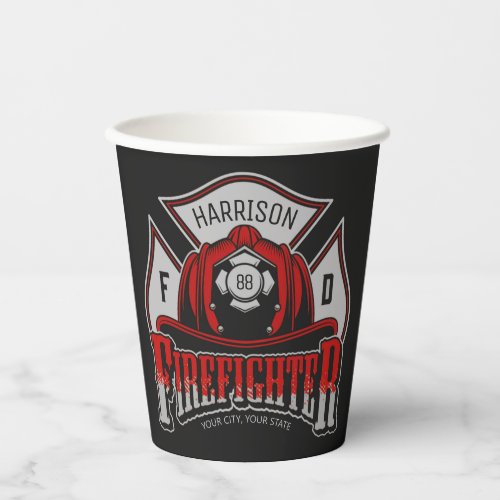 Firefighter Helmet ADD NAME Fire Department Rescue Paper Cups