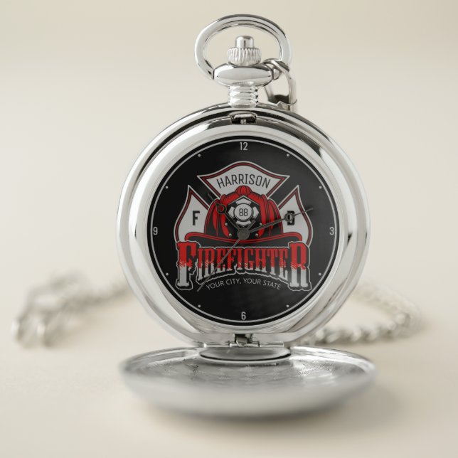 Firefighter Helmet ADD NAME Fire Department Rescue Pocket Watch (Inside)