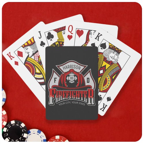 Firefighter Helmet ADD NAME Fire Department Rescue Poker Cards