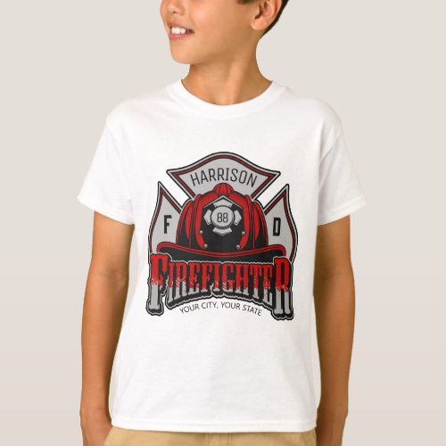 Firefighter Helmet ADD NAME Fire Department Rescue T_Shirt