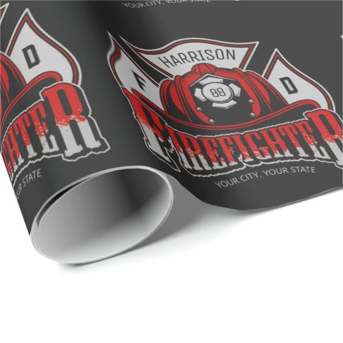 Firefighter Helmet ADD NAME Fire Department Rescue Wrapping Paper