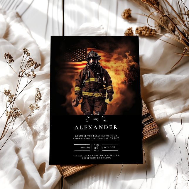 Firefighter Helmet American Flag Graduation Invitation (Creator Uploaded)