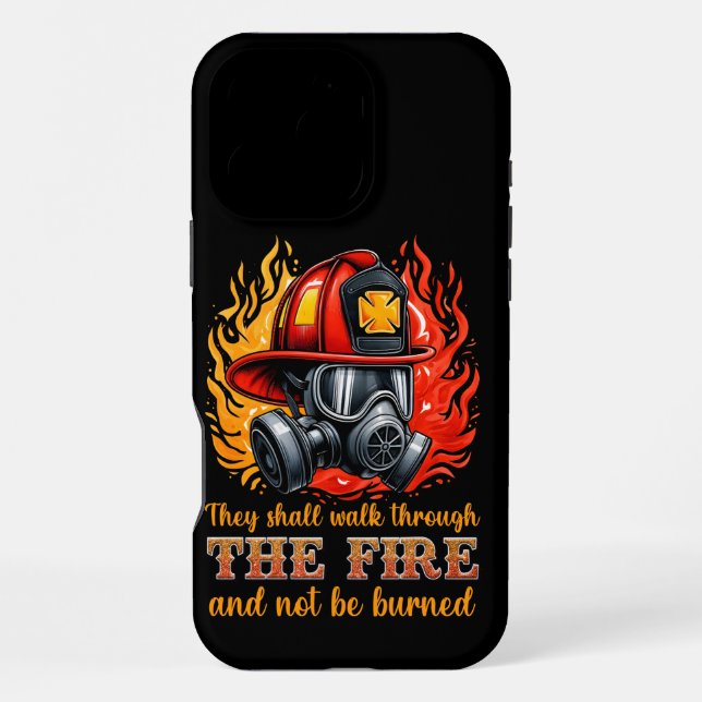 Firefighter helmet amid flames  iphone case (Back)