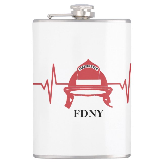 Firefighter Helmet Heartbeat Personalized  Flask (Front)