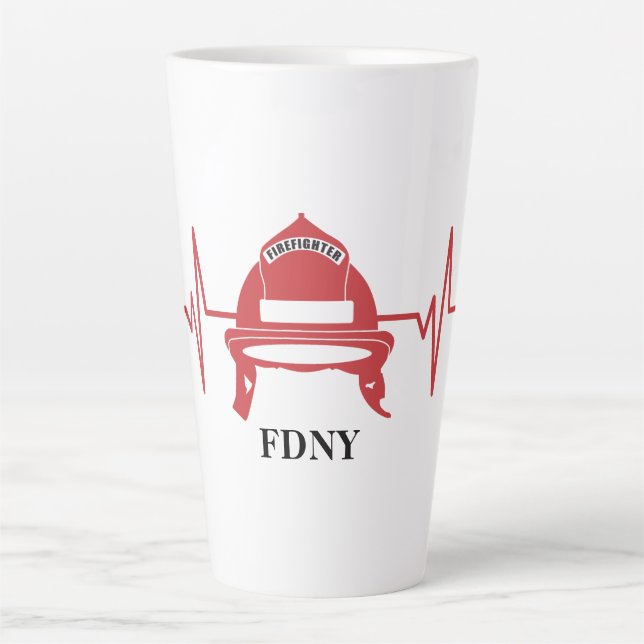 Firefighter Helmet Heartbeat Personalized  Latte Mug (Front)