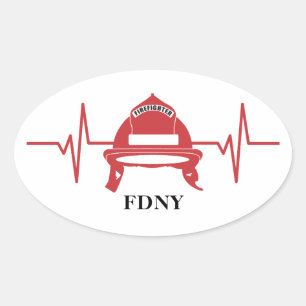 Firefighter Helmet Heartbeat Personalized Oval Sticker