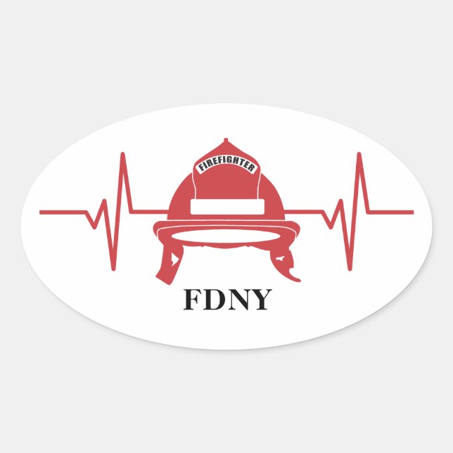 Firefighter Helmet Heartbeat Personalized  Oval Sticker (Front)