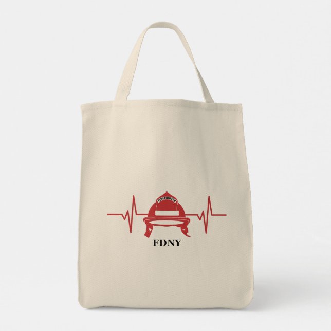 Firefighter Helmet Heartbeat Personalized   Tote Bag (Back)