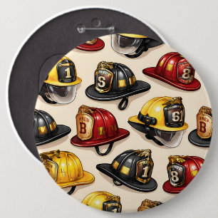 Firefighter helmet pattern fire station department button