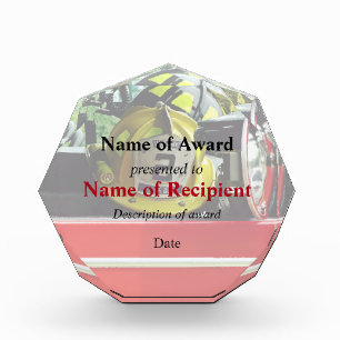 Firefighter Helmets Inside Fire Truck Acrylic Award