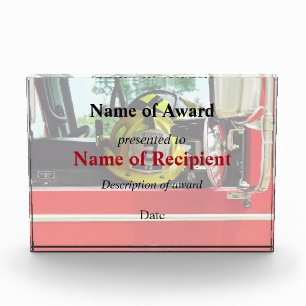 Firefighter Helmets Inside Fire Truck Acrylic Award