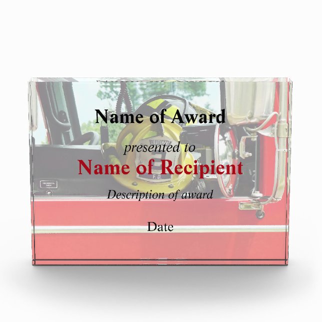 Firefighter Helmets Inside Fire Truck Acrylic Award (Front)