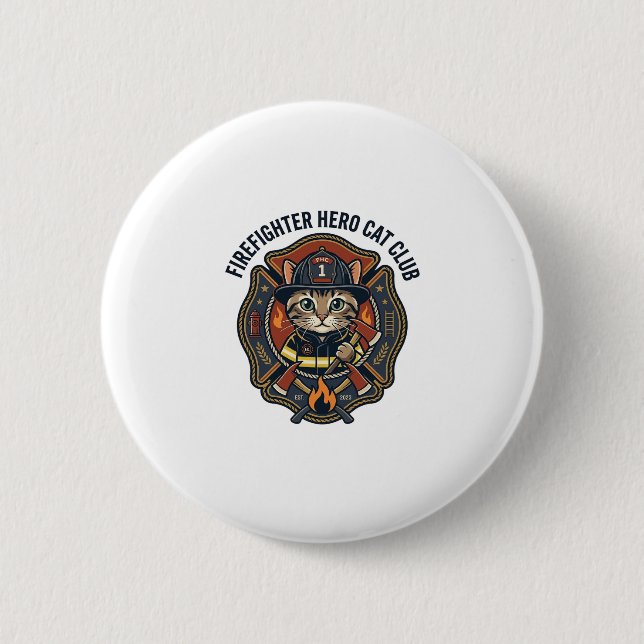 Firefighter Hero Cat Cat Graphic Tee Art - Firefig Button (Front)