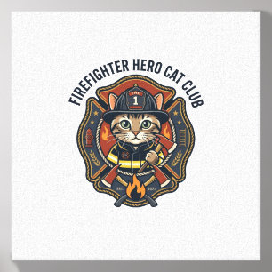 Firefighter Hero Cat Cat Graphic Tee Art - Firefig Canvas Photo Tile