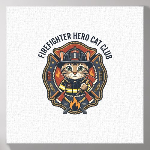 Firefighter Hero Cat Cat Graphic Tee Art - Firefig Canvas Photo Tile