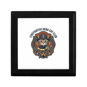 Firefighter Hero Cat Cat Graphic Tee Art - Firefig Gift Box