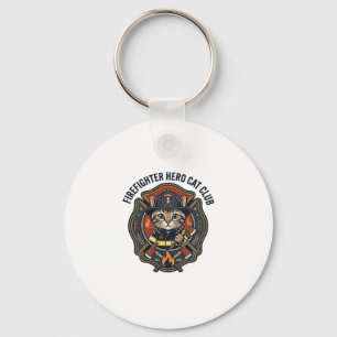 Firefighter Hero Cat Cat Graphic Tee Art - Firefig Keychain