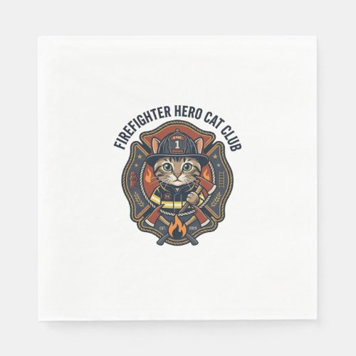 Firefighter Hero Cat Cat Graphic Tee Art - Firefig Napkins