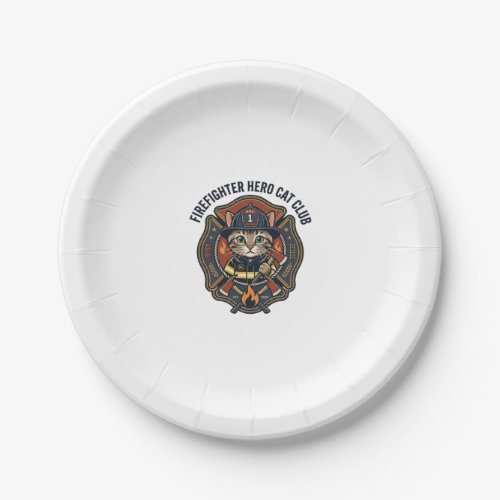 Firefighter Hero Cat Cat Graphic Tee Art - Firefig Paper Plates