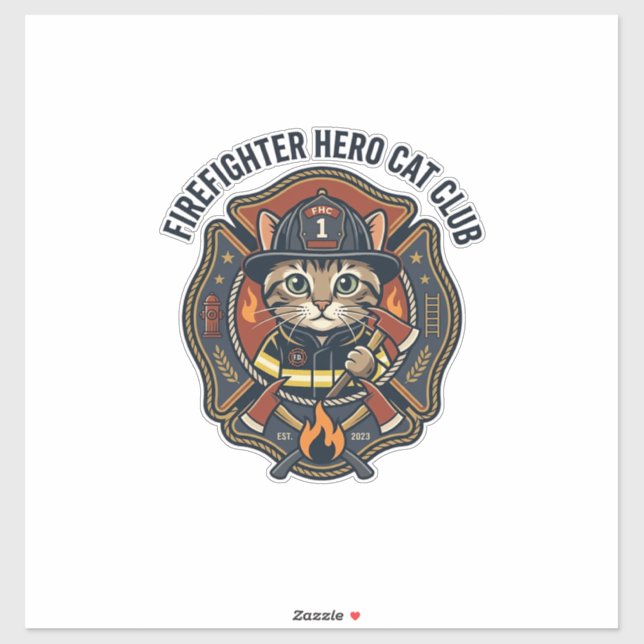 Firefighter Hero Cat Cat Graphic Tee Art - Firefig Sticker (Sheet)