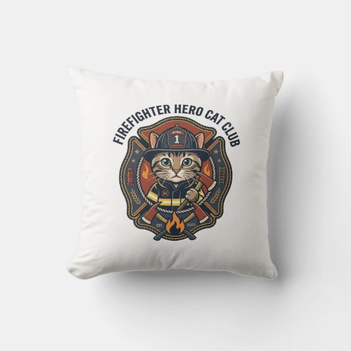 Firefighter Hero Cat Cat Graphic Tee Art - Firefig Throw Pillow