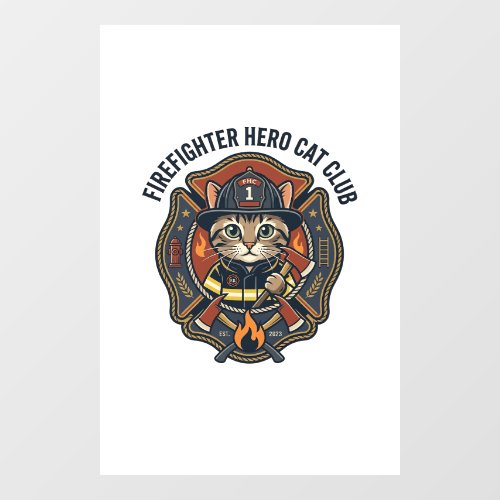 Firefighter Hero Cat Cat Graphic Tee Art - Firefig Window Cling