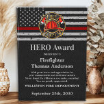 Firefighter HERO Custom Logo Thin Red Line Acrylic Award<br><div class="desc">Celebrate and show your appreciation to an outstanding Firefighter with this Thin Red Line Firefighter HERO Award - American flag design in Firefighter Flag colors , modern black red design with custom fire department logo. Personalize this firefighter award with fireman name, text with fire department name, logo and community, and...</div>