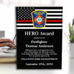 Firefighter HERO Department Custom Logo  Acrylic Award<br><div class="desc">Celebrate and show your appreciation to an outstanding Firefighter with this Thin Red Line Firefighter HERO Award - American flag design in Firefighter Flag colors , modern black red design with custom fire department logo. Personalize this firefighter award with fireman name, text with fire department name, logo and community, and...</div>