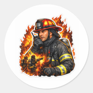 Firefighter Hero Sticker – Brave Fireman Flame Art