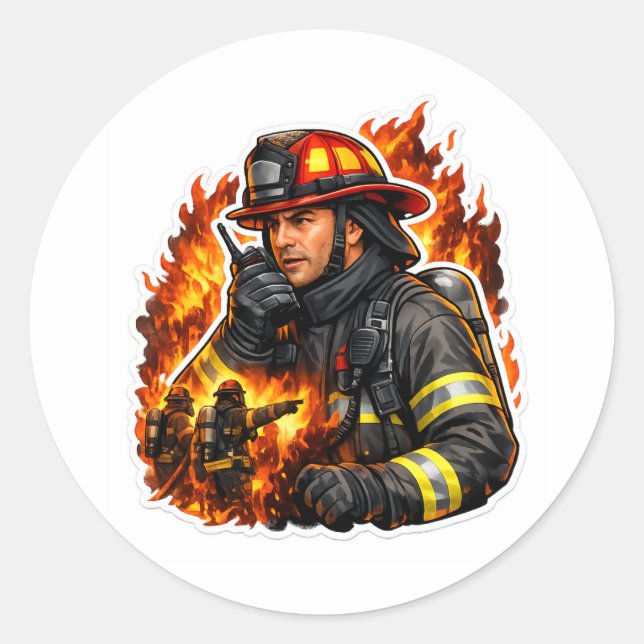 Firefighter Hero Sticker – Brave Fireman Flame Art (Front)