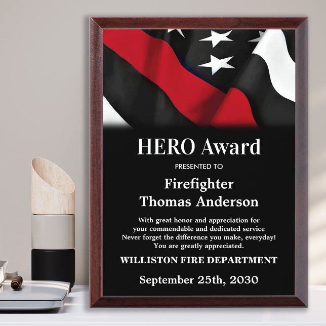 Firefighter HERO Thin Red Line Recognition  Award Plaque (Creator Uploaded)