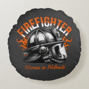 Firefighter Heroes in Helmets Round Pillow