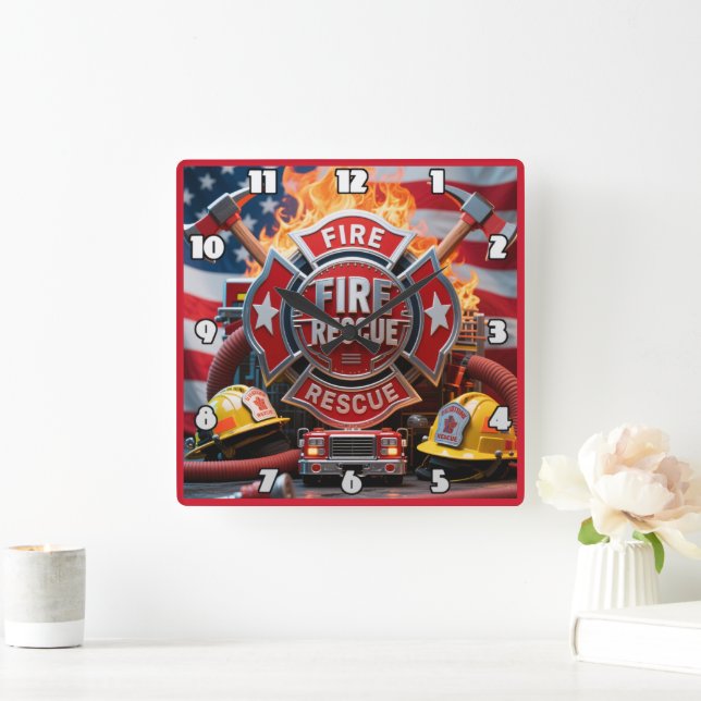 Firefighter Heroic Patriotism  Square Wall Clock (Home)
