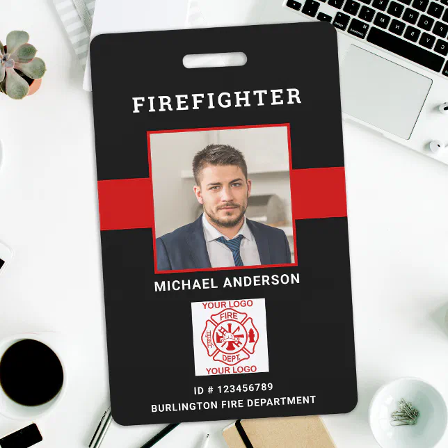 Firefighter ID Personalized Photo Fireman ID Card Badge | Zazzle